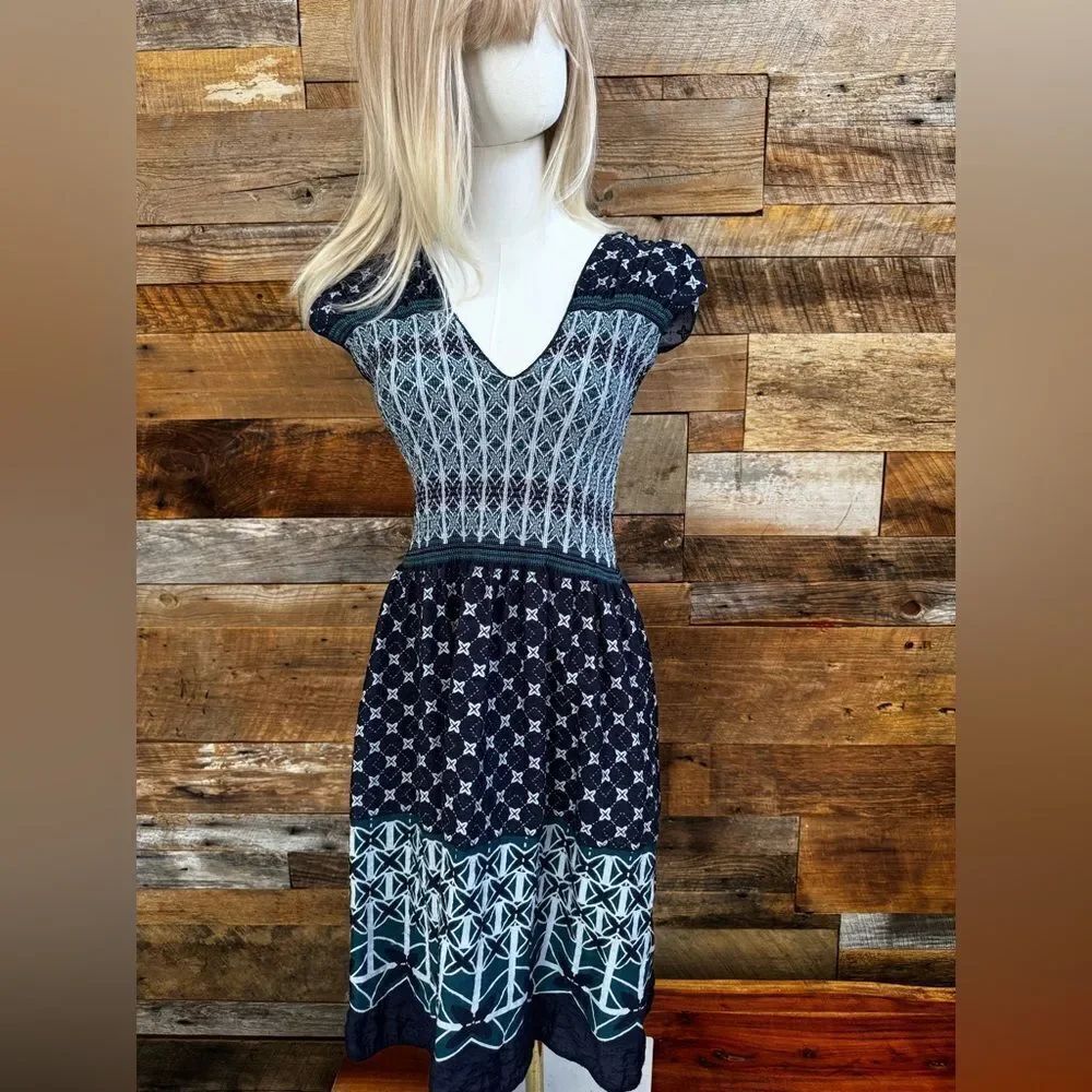 MAX STUDIO Fit and Flare, Smocked Navy colored Mini Dress  EUC sz L